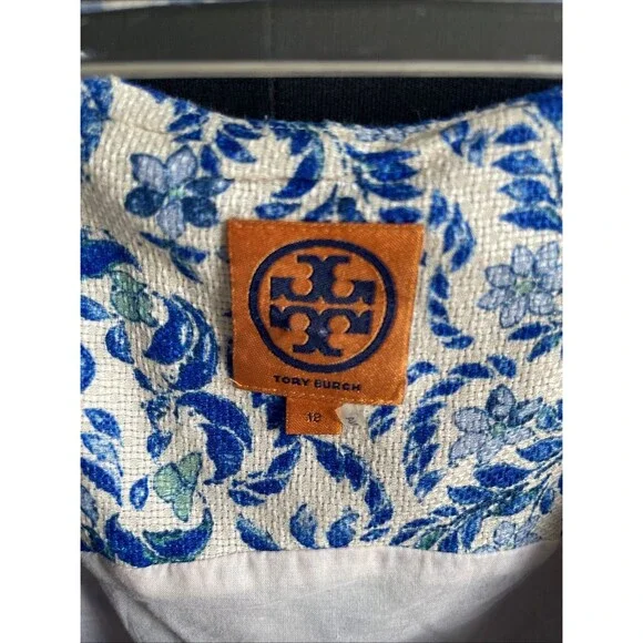 Tory Burch Ramona Fit & Flare Dress Floral Blue Silk Blend celeb Runway 12 $450 - Picture 10 of 16